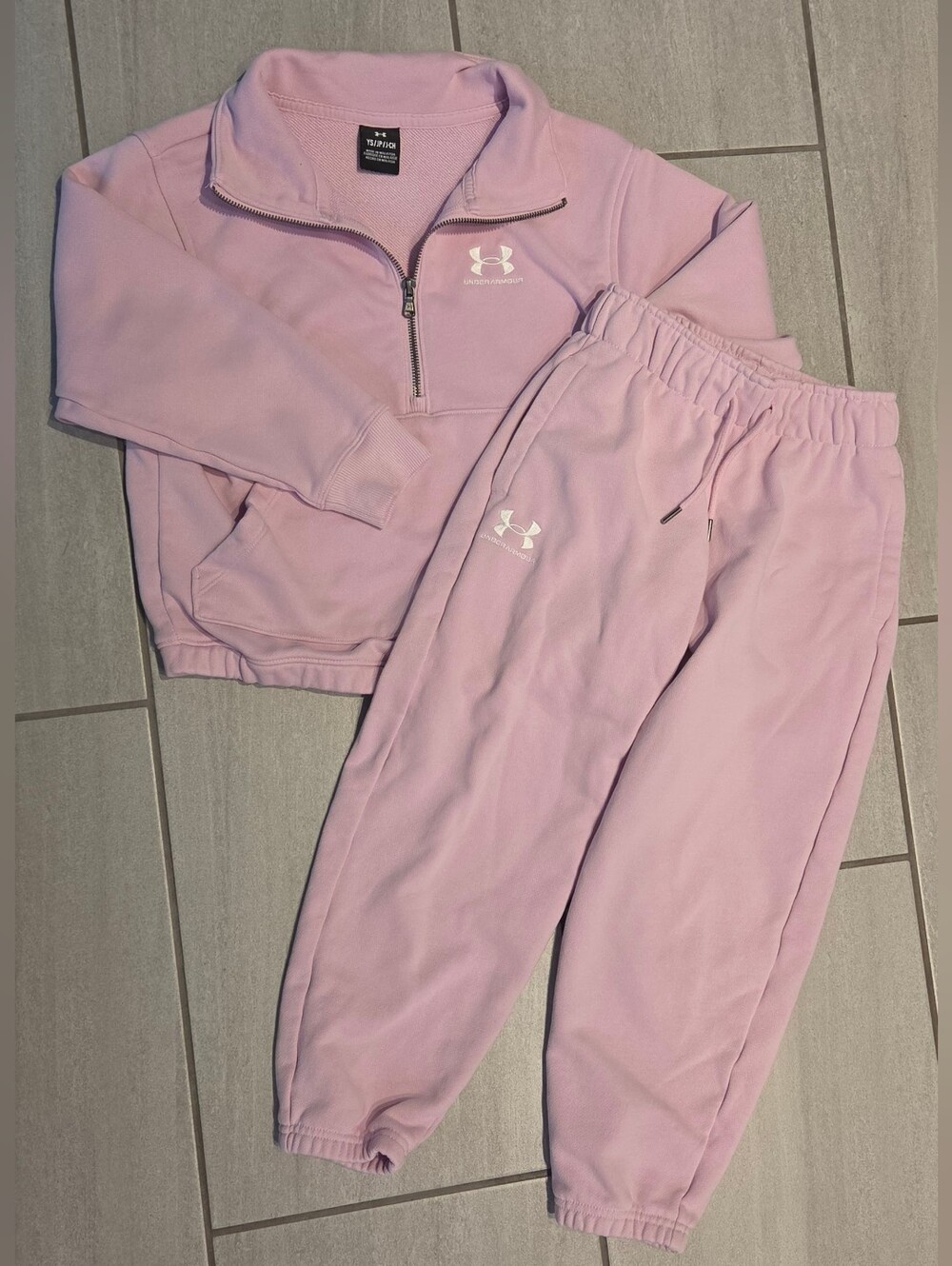 Under Armour Kids Light Pink Half-Zip Pull Over Jogger Set Youth Small